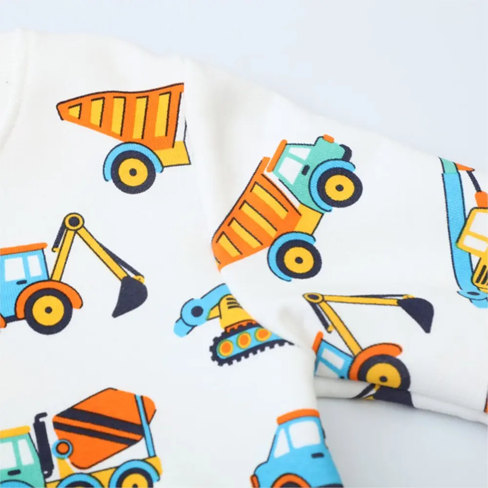 Spring Autumn Tops Children's Clothing Adorable Toddler Boy Pullover White Color with Colorful Construction Equipment Graphics