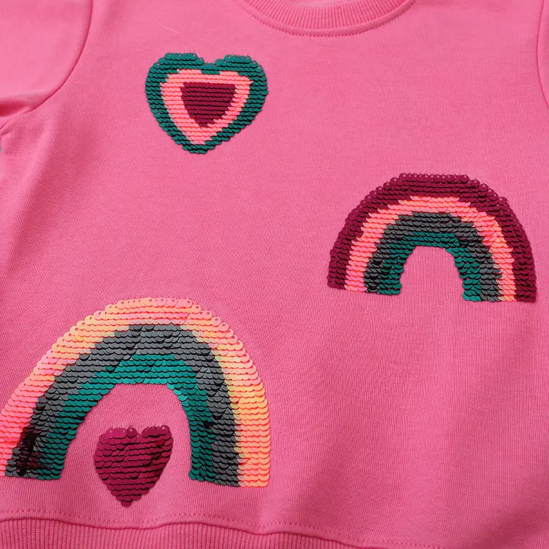 Girls' Pink Sequin Embellished Sweatshirt Colorful Rainbow and Heart Designs Adorable Toddler Kids Pullover
