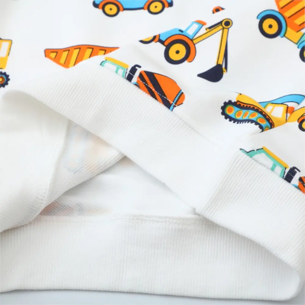 Spring Autumn Tops Children's Clothing Adorable Toddler Boy Pullover White Color with Colorful Construction Equipment Graphics