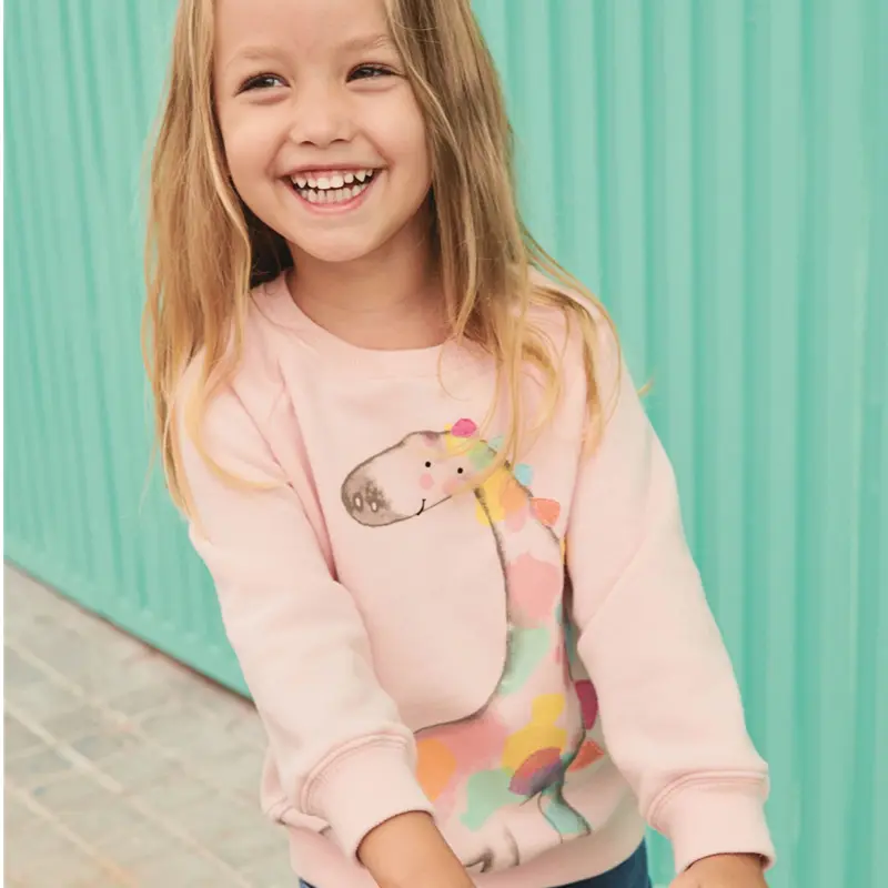 Long Sleeve Girls' Pink Sweatshirt Adorable Toddler Girl Pullover Colorful Giraffe Print Kids Top