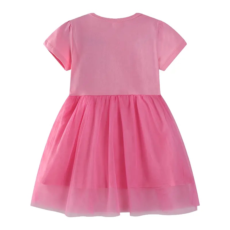Girls' Pink Short - Sleeve Dress - with Unicorn Applique and Tulle Skirt - Suitable for Ages  2-7 Years