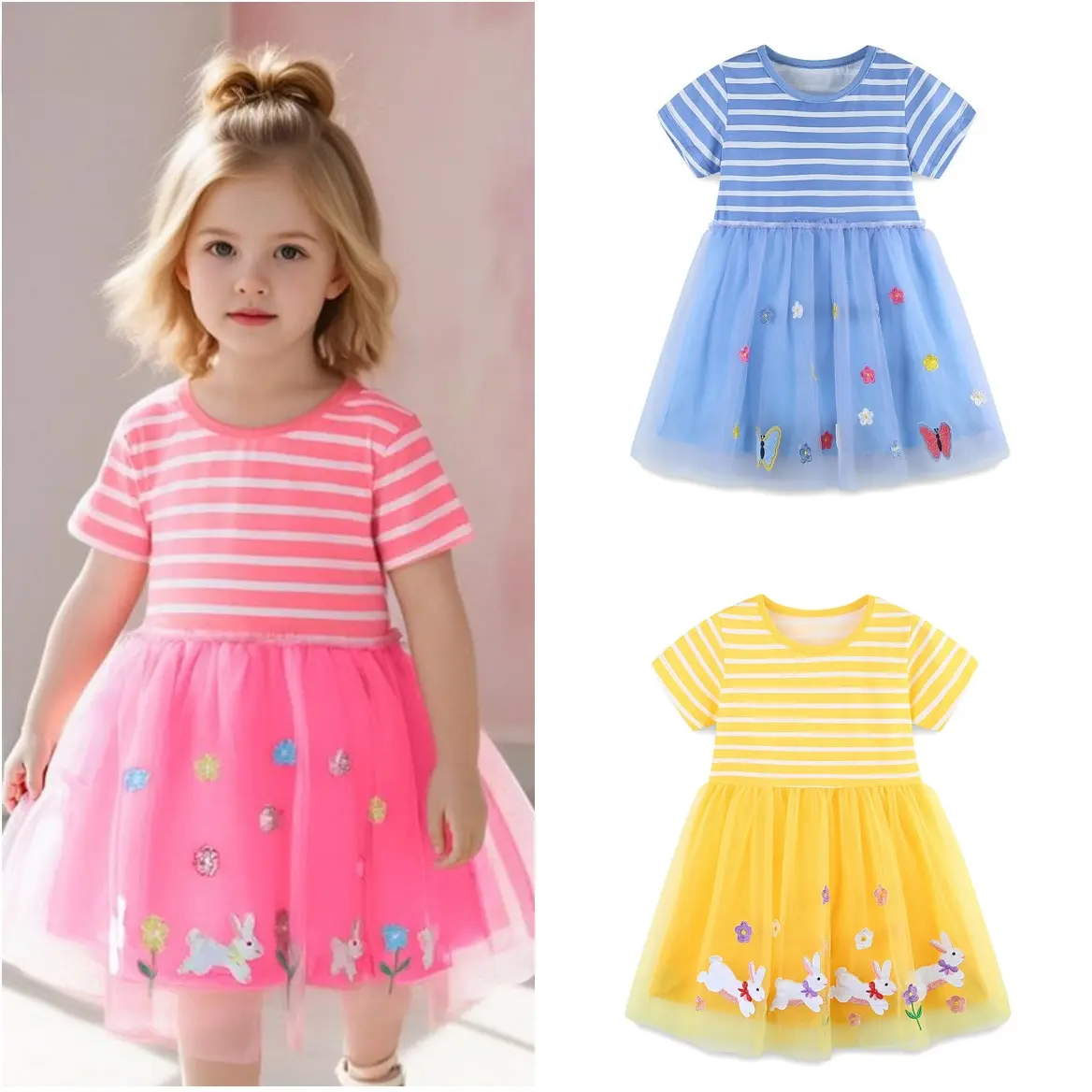 Baby Girls Dress Children Cartoon Mesh Sequins Princess Dress Kids Short Sleeve Skirt For Daily Halloween Birthday Gift 2-7Y
