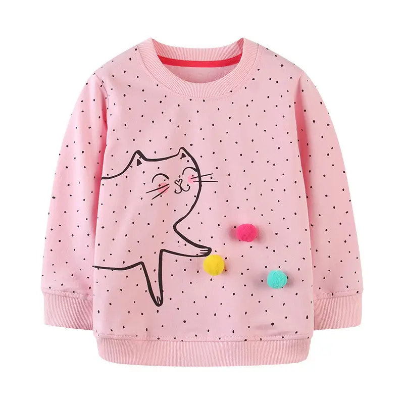 Girls' Burgundy Long - Sleeve Sweatshirt - with Embroidered Unicorn Print and Ruffled Shoulders - Suitable for Ages 2-7y