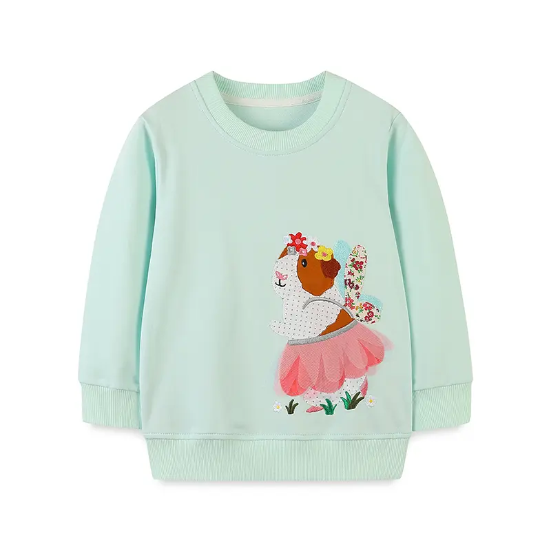 Girls' Burgundy Long - Sleeve Sweatshirt - with Embroidered Unicorn Print and Ruffled Shoulders - Suitable for Ages 2-7y