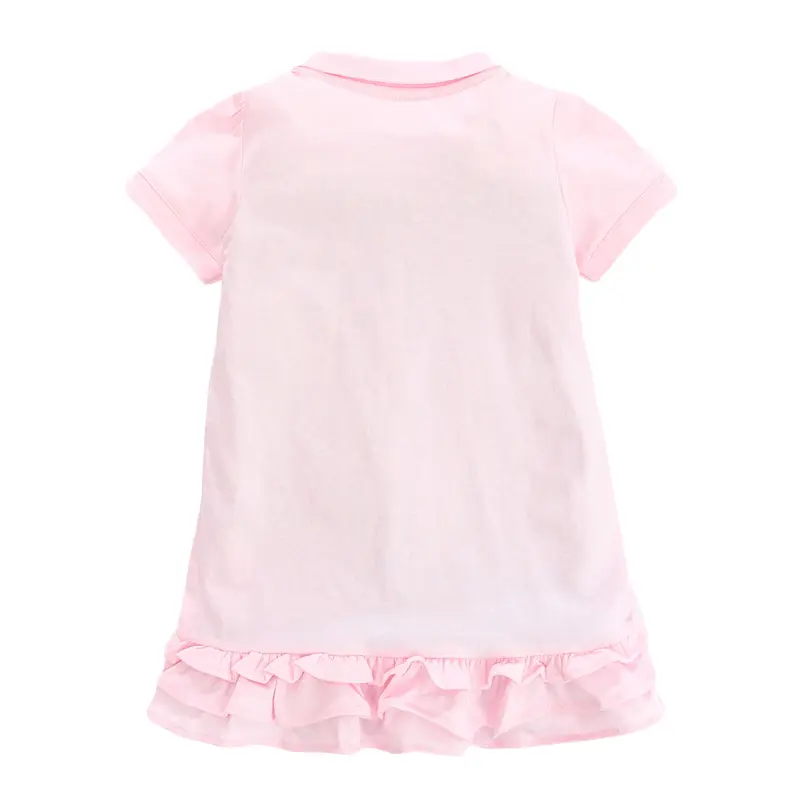 Girls' Pink Short - Sleeve Polo Dress - with Colorful Rainbow Embroidery and Ruffled Hem - Suitable for Ages 2-7y