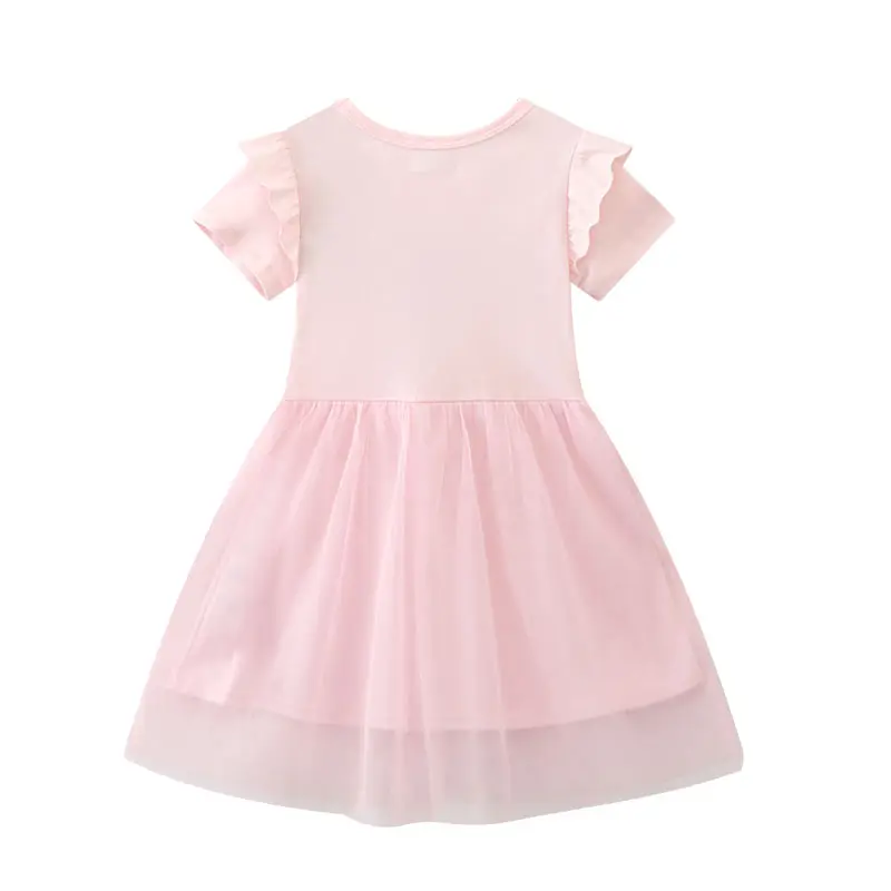 Children's Princess Dress for Girls 2025 New Summer Floral Puff Sleeves Mesh Charm Noble Cute Sweet Party