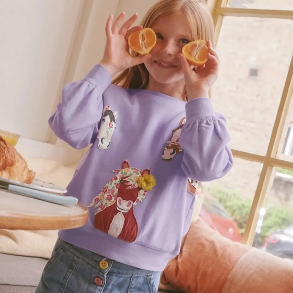 Charming Horse - Embroidered Girls' Sweatshirt in Lavender