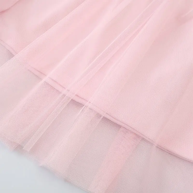 Children's Princess Dress for Girls 2025 New Summer Floral Puff Sleeves Mesh Charm Noble Cute Sweet Party