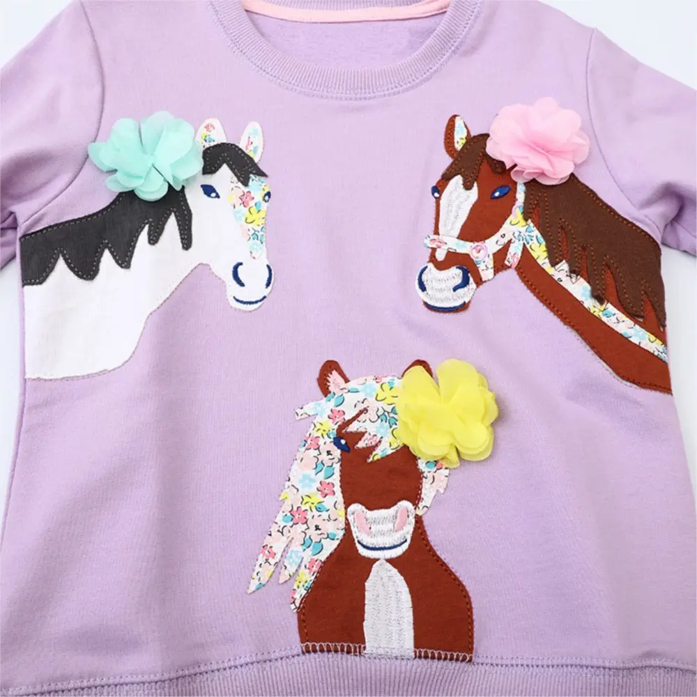 Charming Horse - Embroidered Girls' Sweatshirt in Lavender