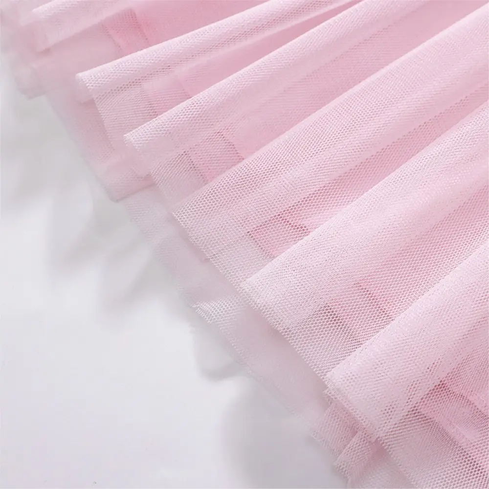 Girls' Pink Short - Sleeve Dress - with Colorful Polka Dots, Mouse - face Applique and Tulle Skirt 2-7 Years