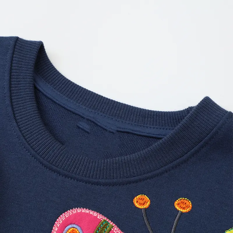 Girls' Navy Blue Long - Sleeve Sweatshirt - with Colorful Butterfly Embroidery - Suitable for Ages Girls Pullover