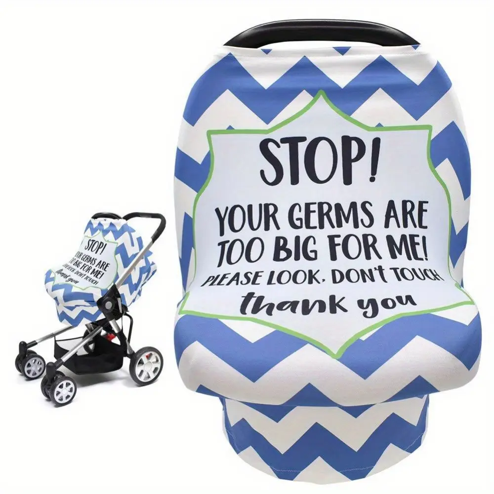 Adorable Protective Baby Stroller Cover - "PLEASE DON'T Touch or Kiss" Design, Gray & White Chevron Pattern, Pink Bow Accent