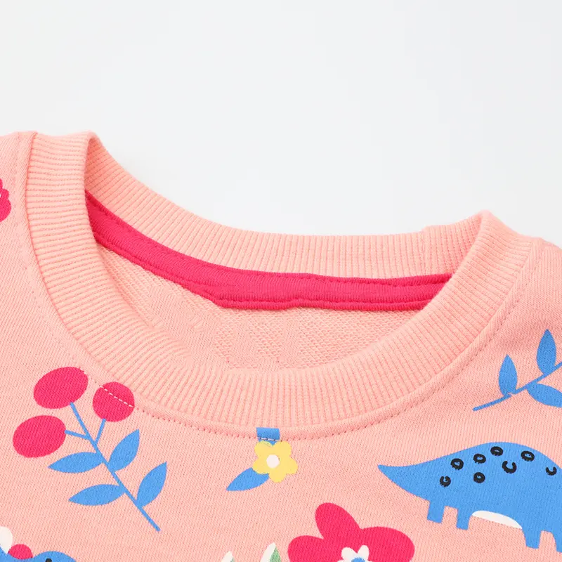Girls' Pink Long - Sleeve Sweatshirt - with Dinosaur and Floral All - over Print - Suitable for Ages 2-7y