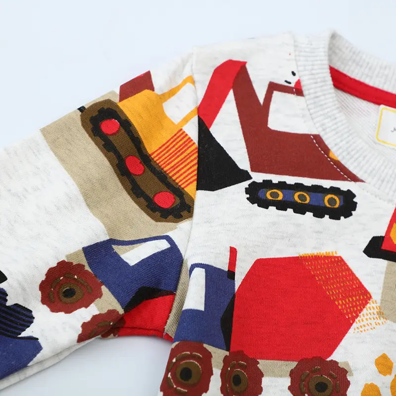 Boys' Gray Long - Sleeve Sweatshirt - with Colorful Construction - themed All - over Print - Suitable for Ages 2-7y