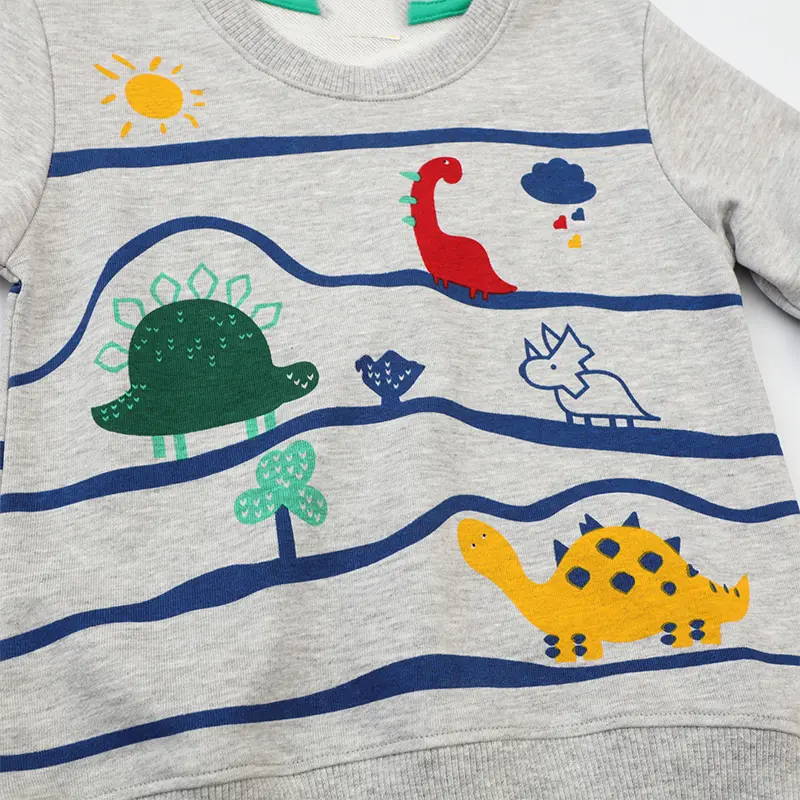 Boys' Gray Long - Sleeve Sweatshirt - with Dinosaur and Landscape Print - Suitable for Ages 2-7t
