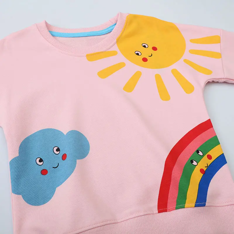 Girls' Pink Long Sleeve Sweatshirt with Colorful Weather Suitable for Age 2-7y
