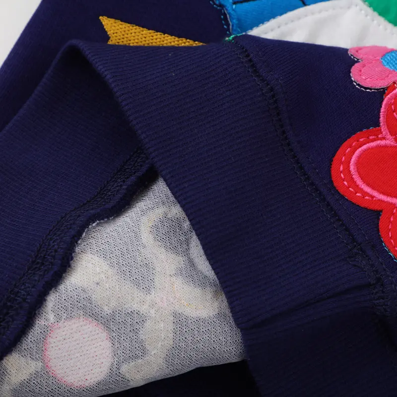 Girls' Navy Blue Long - Sleeve Sweatshirt - with Embroidered Bird and Floral Print - Suitable for Ages 2-7y
