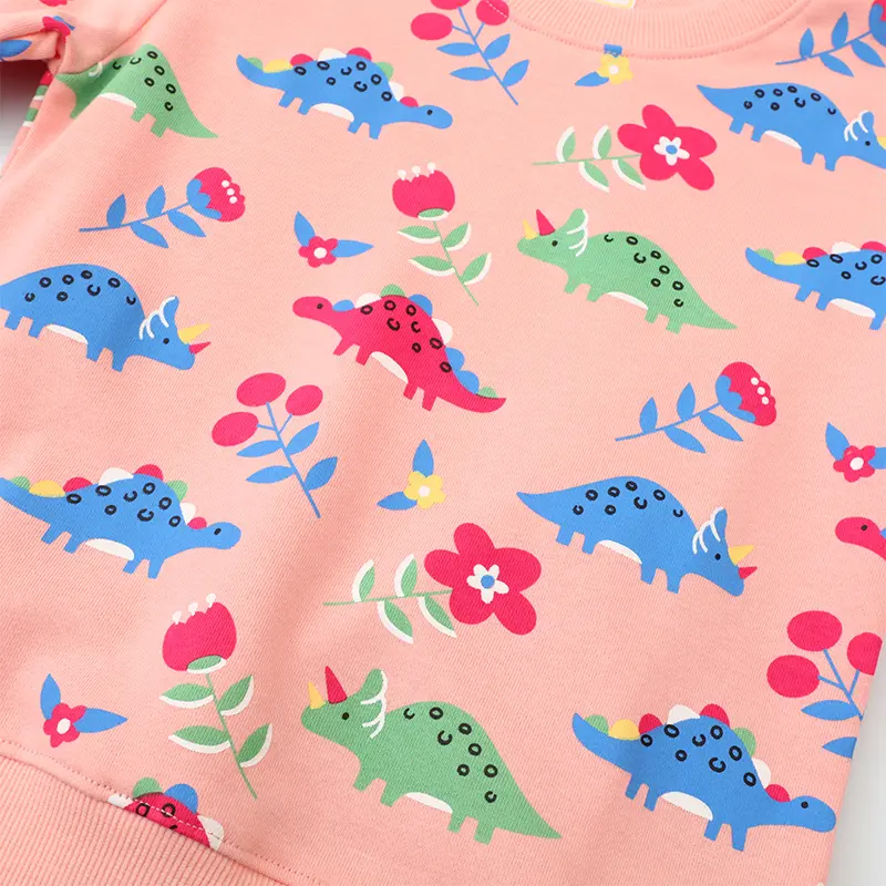 Girls' Pink Long - Sleeve Sweatshirt - with Dinosaur and Floral All - over Print - Suitable for Ages 2-7y