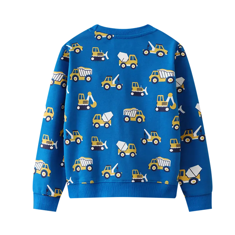 Boys' Blue Long - Sleeve Sweatshirt - with Construction Vehicle All over Print - Suitable for Ages 2-7y