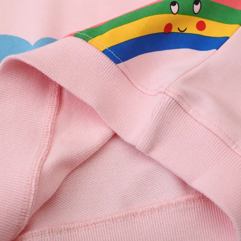 Girls' Pink Long Sleeve Sweatshirt with Colorful Weather Suitable for Age 2-7y