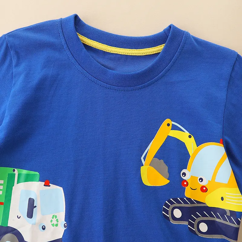 Boys' Blue Long - Sleeve T - shirt - with Construction and Rescue Vehicle Prints - Suitable for Ages 2-7y