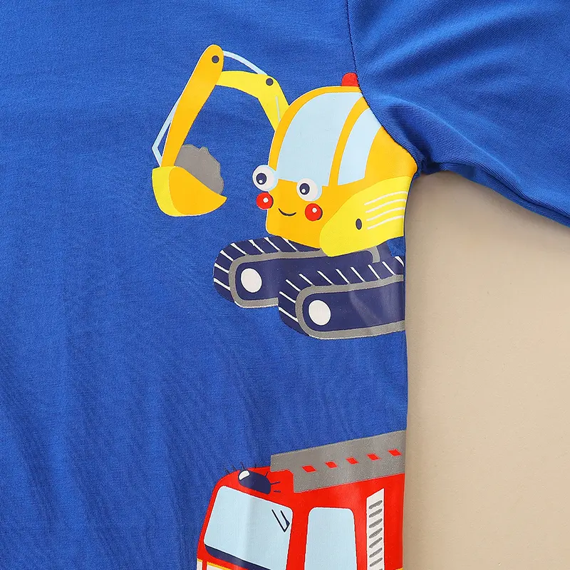 Boys' Blue Long - Sleeve T - shirt - with Construction and Rescue Vehicle Prints - Suitable for Ages 2-7y