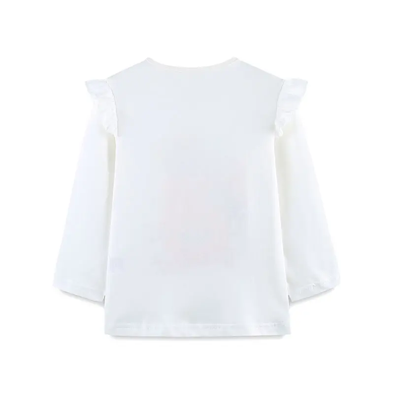 Spring Autumn Girls Tops Long Sleeve Kids Cotton T-shirts Cat Print Applique Children Casual Tees School Home Kids Wear