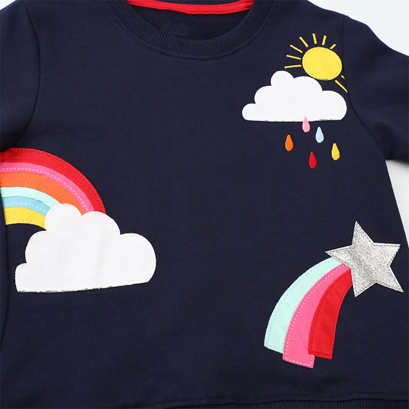 Girls' Navy Blue Long Sleeve Sweatshirt with Colorful Weather themed Suitable for Ages 2-7y