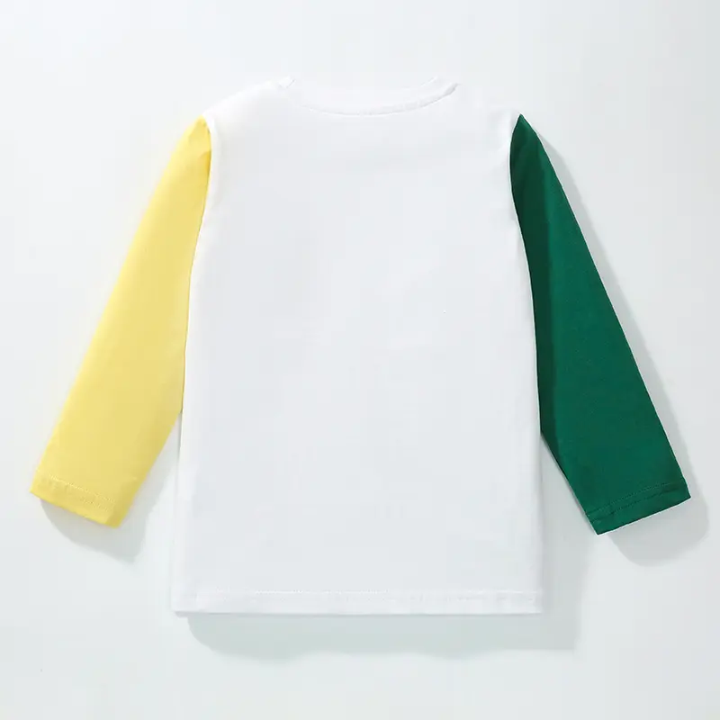 Boys' Long Sleeve Raglan T shirt White with Green and Yellow Sleeves Giraffe and Crocodile Print - Suitable for Ages 2-7Y