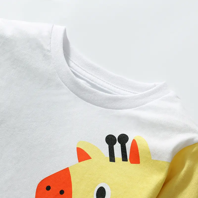 Boys' Long Sleeve Raglan T shirt White with Green and Yellow Sleeves Giraffe and Crocodile Print - Suitable for Ages 2-7Y
