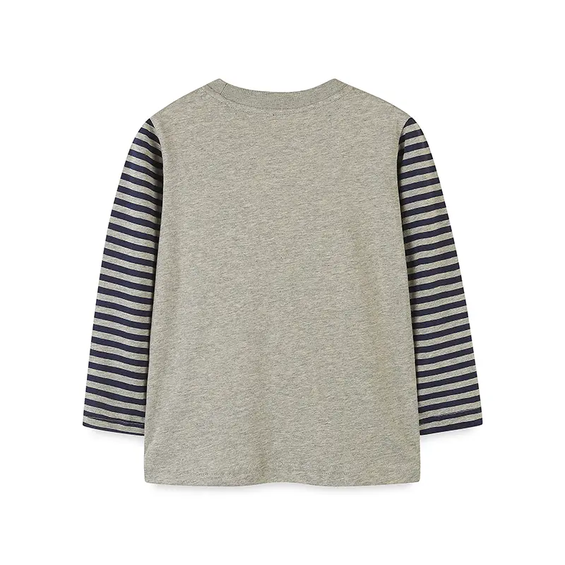 Luminous Boys' Long Sleeve T-shirt Gray Body with Striped Sleeves and Planetary Print Suitable for Ages 2-7y Glow In The Dark