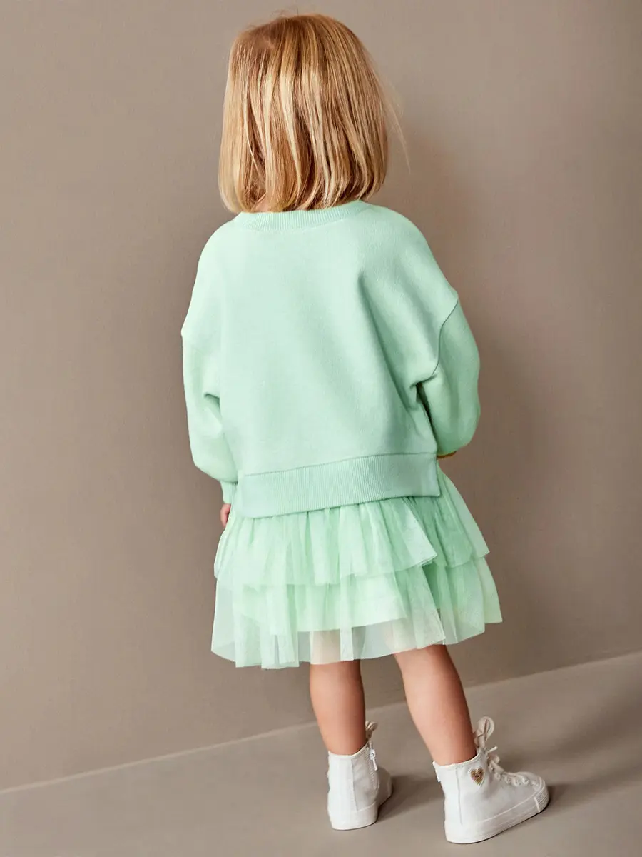 Warm Fleece Baby Ggirls Cute Floral Mesh Dress Fashion Party Dress Kids Girl Infant Lolita Clothes 2-7y
