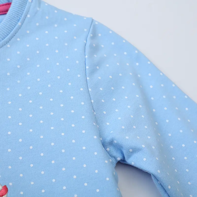 Cotton Girls Light Blue Polka - Dot Kids' Sweatshirt Adorable Bunny Embroidery with Floral Backpack Design Trendy and Charming