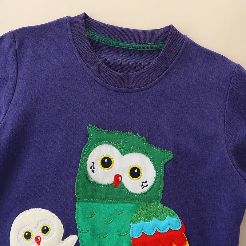 Girls' Navy Long Sleeve Sweatshirt with Adorable Owl Mother and Cub Print - Suitable for Ages 2-7y