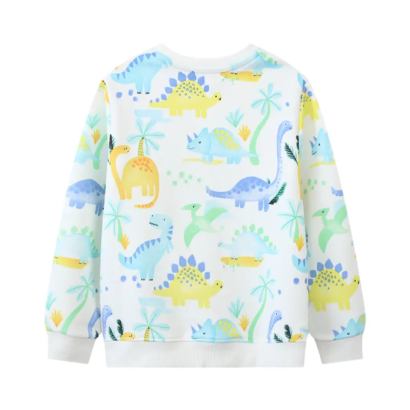 Boys' White Long - Sleeve Sweatshirt - with Colorful Dinosaur and Jungle - themed All - over Print - Suitable for Age 2-7y