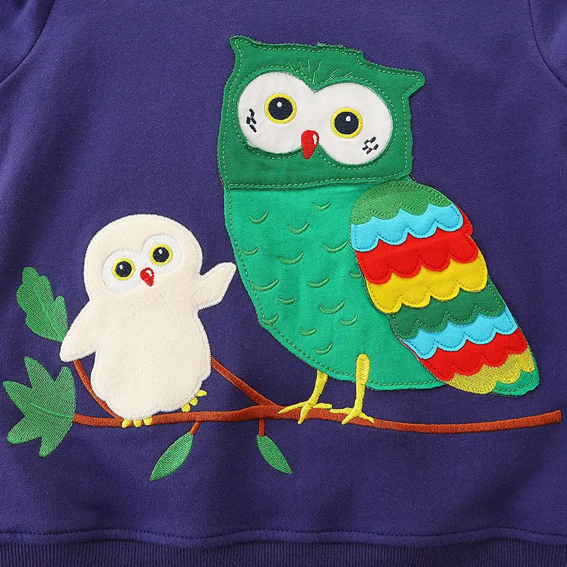 Girls' Navy Long Sleeve Sweatshirt with Adorable Owl Mother and Cub Print - Suitable for Ages 2-7y