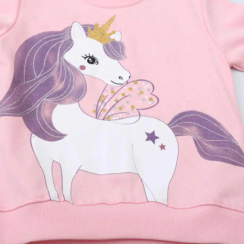 Girls' Pink Long - Sleeve Sweatshirt - with Adorable Unicorn Print - Suitable for Ages 2-7t