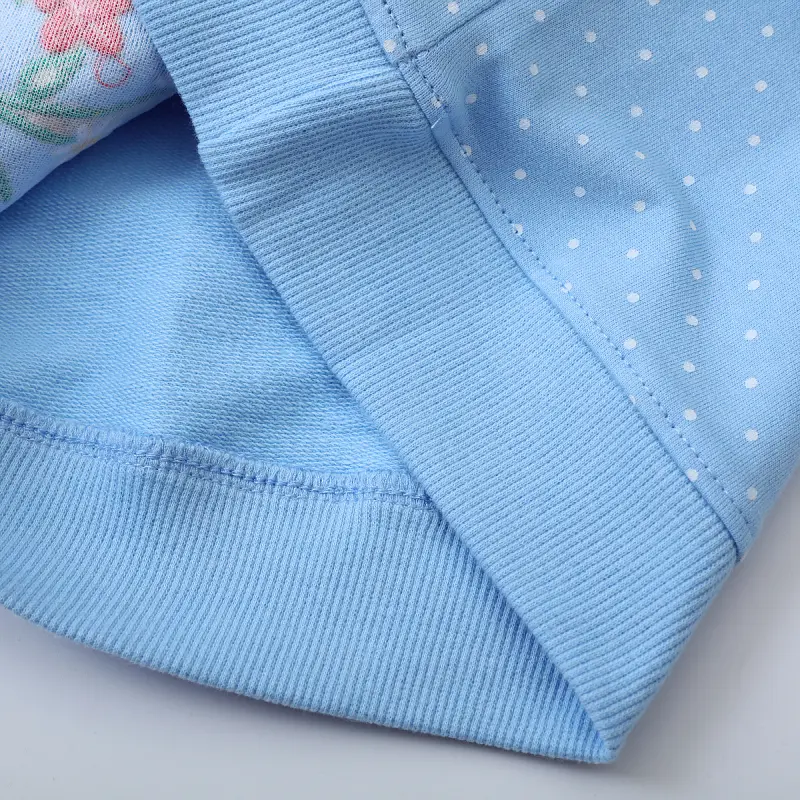 Cotton Girls Light Blue Polka - Dot Kids' Sweatshirt Adorable Bunny Embroidery with Floral Backpack Design Trendy and Charming