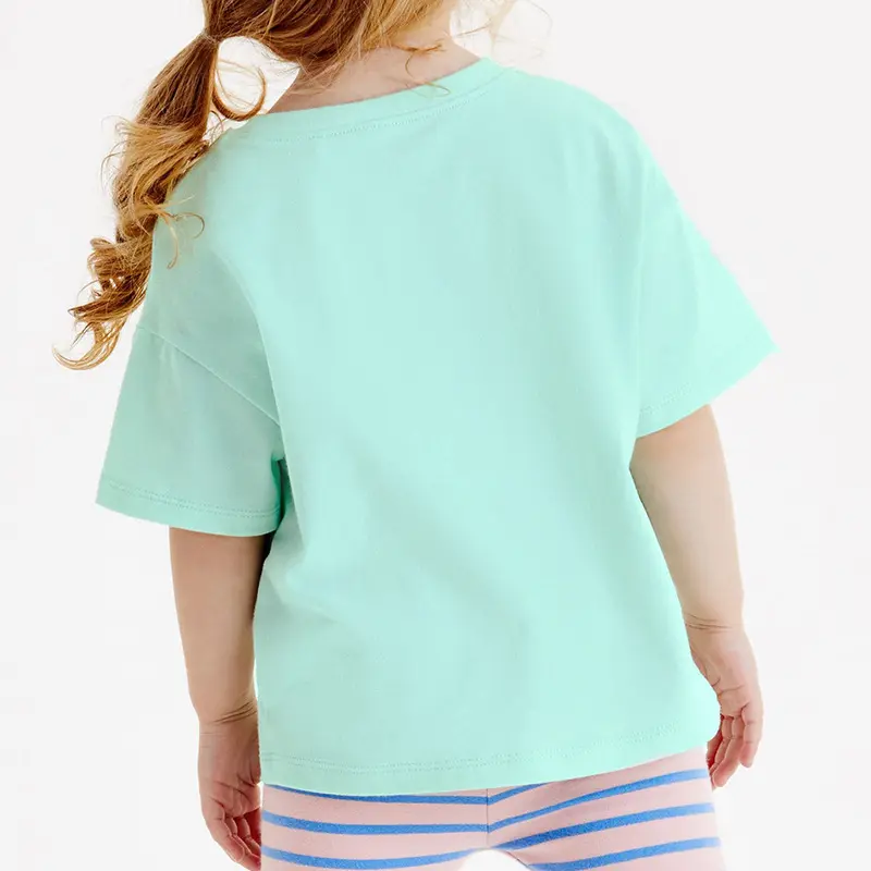 2-7T Kids' Mint Green Short Sleeve T- shirt Adorable Cat Design Wearing Heart Shaped Sunglasses & Holding Ice Cream Trendy