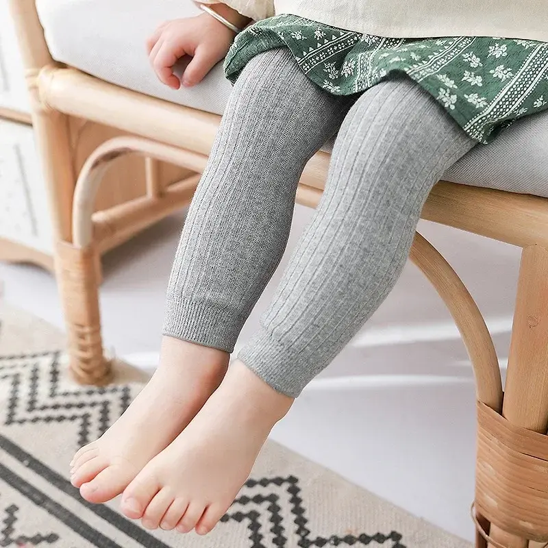 2025 Baby Tights Girl Stretch Leggings Pants Spring Autumn Winter Toddler Child Knitted Trousers Pink Yellow White Color