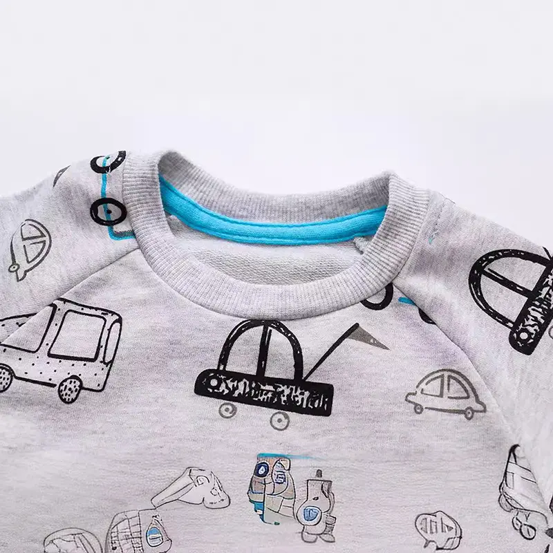 Boys' Gray Long - Sleeve Sweatshirt - with Car - themed All - over Print - Suitable for Ages 2-7y