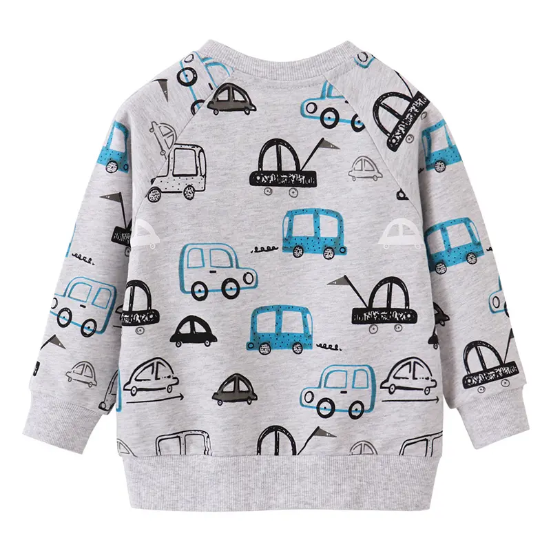 Boys' Gray Long - Sleeve Sweatshirt - with Car - themed All - over Print - Suitable for Ages 2-7y