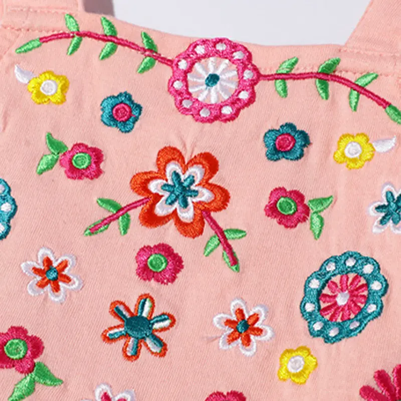 Pink Sleeveless Toddler Dress with Exquisite Floral Embroidery - Stylish & Charming