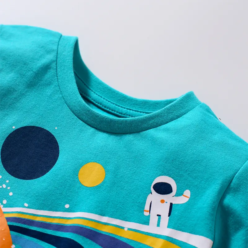 2-7T Kids' Short - Sleeve Turquoise T - shirt with Astronaut & Space - themed Print - Trendy and Stylish