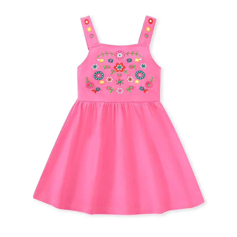 Pink Sleeveless Toddler Dress with Exquisite Floral Embroidery - Stylish & Charming