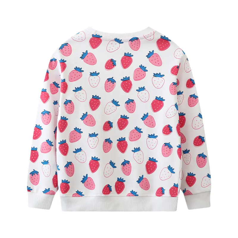 Girls' White Sweatshirt All Over Strawberry Print, Long Sleeve & Sweet Adorable Toddler Girl Pullover