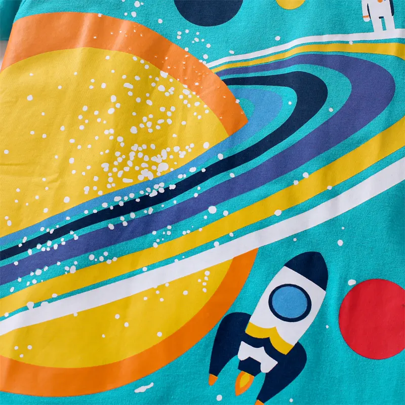 2-7T Kids' Short - Sleeve Turquoise T - shirt with Astronaut & Space - themed Print - Trendy and Stylish