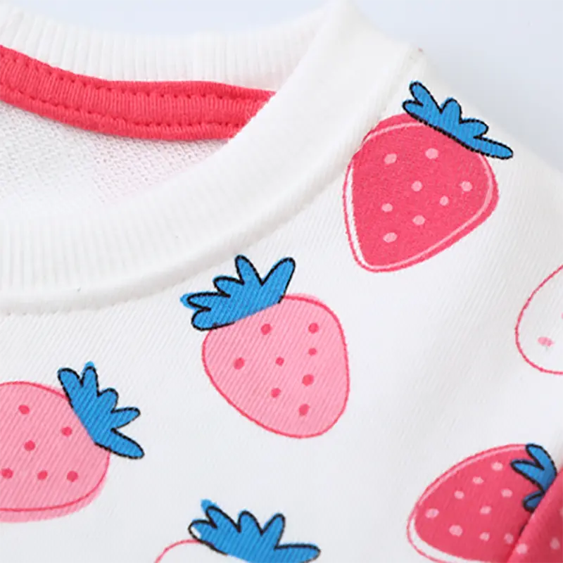 Girls' White Sweatshirt All Over Strawberry Print, Long Sleeve & Sweet Adorable Toddler Girl Pullover