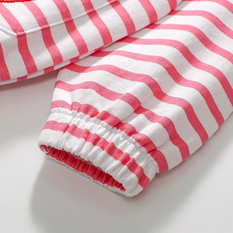 Girls' Hooded Jacket - with Pink and White Stripes, Strawberry - embroidered Pockets and Lined with Pink Fabric 2-7y