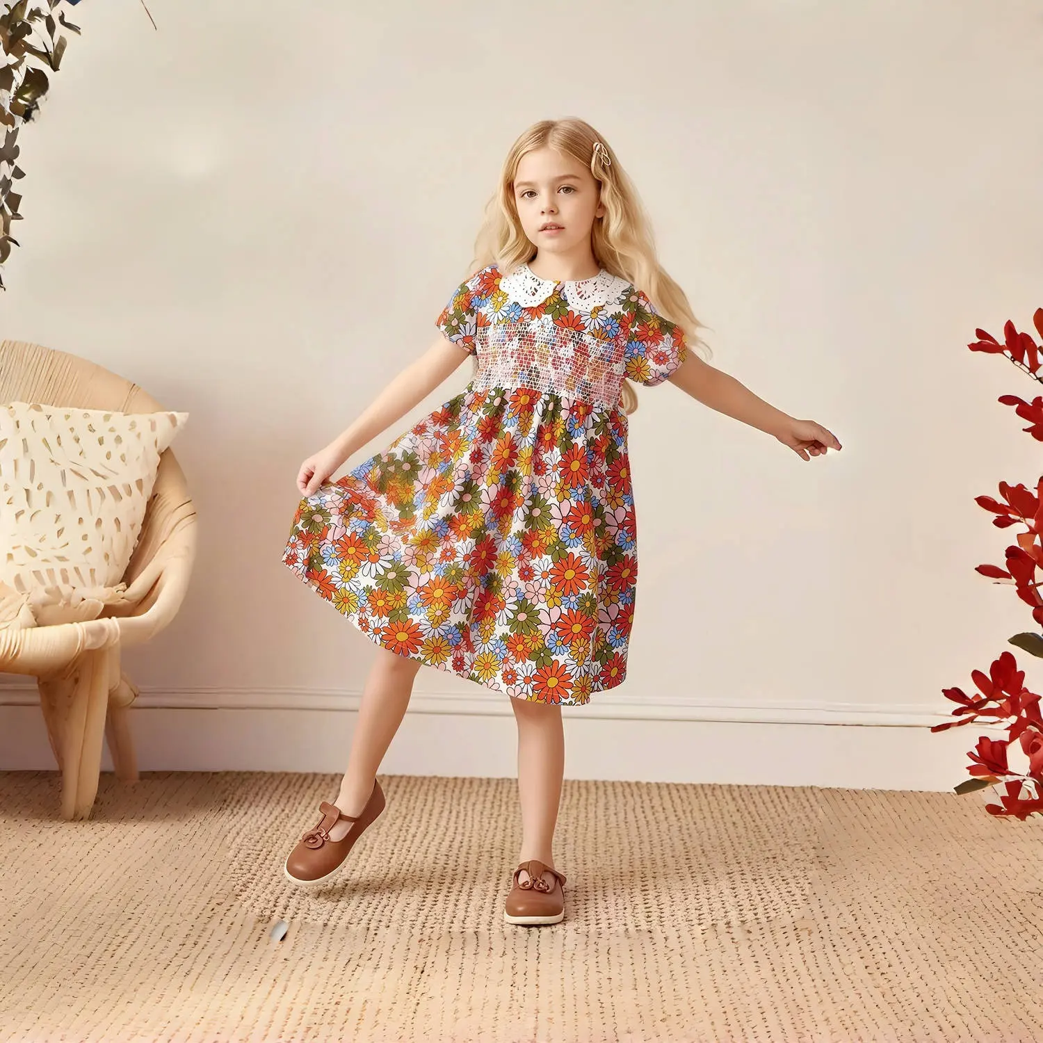 2-7Y Summer Kids Dress Girls Casual Dresses Baby Flowers Dress Costumes Floral Party Birthday Princess Vestidos